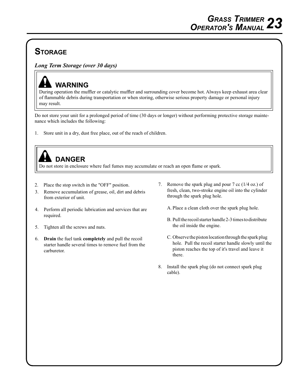 Storage | Echo GT-225i User Manual | Page 23 / 28