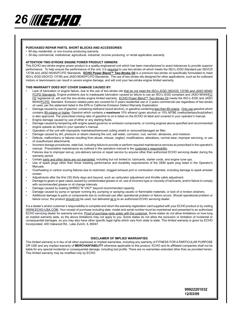 Echo GT-225i User Manual | Page 26 / 28