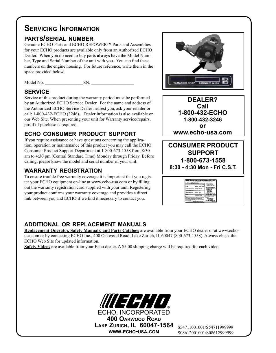 Servicing information | Echo GT-225i User Manual | Page 28 / 28