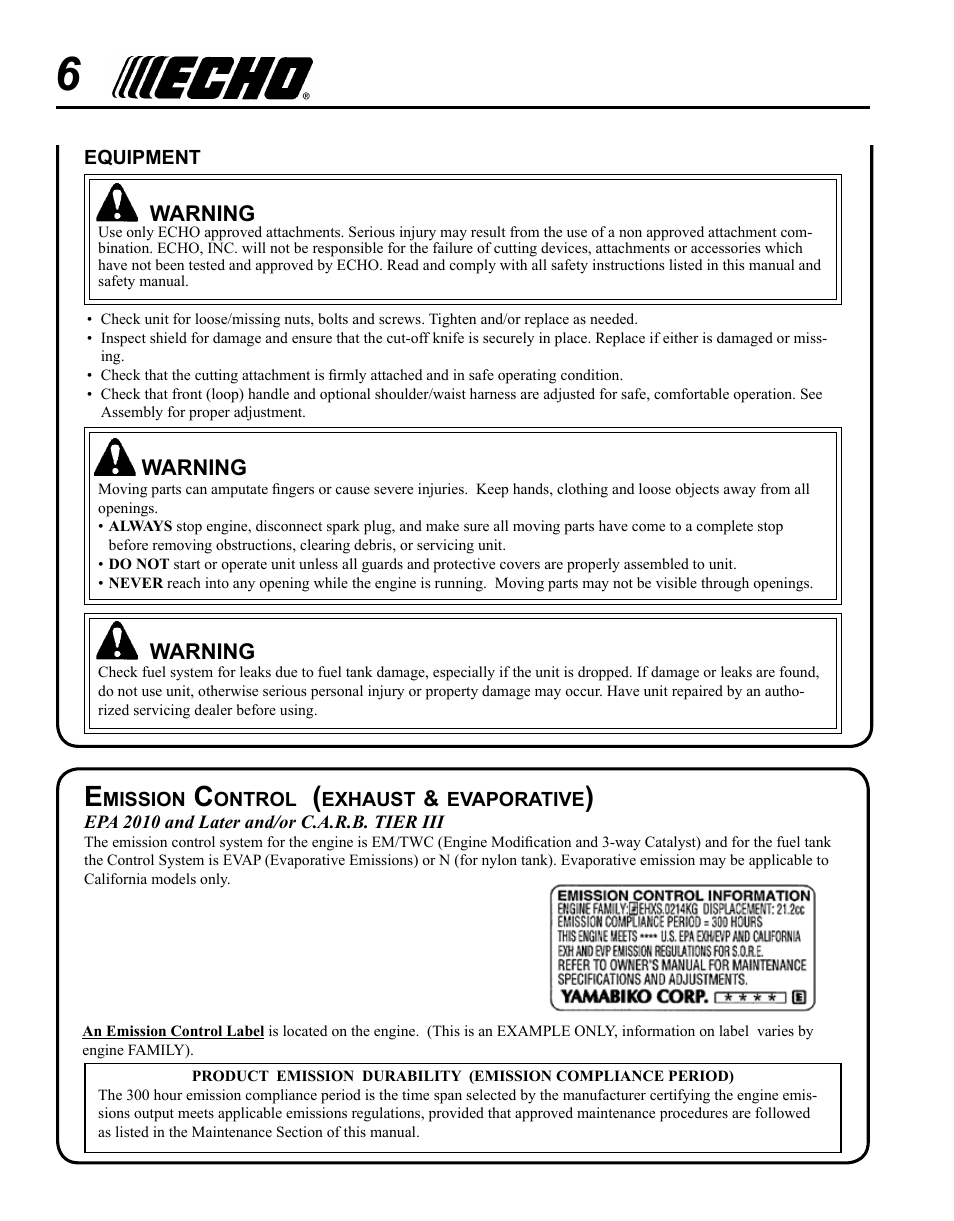 Emission control (exhaust & evaporative) | Echo GT-225i User Manual | Page 6 / 28