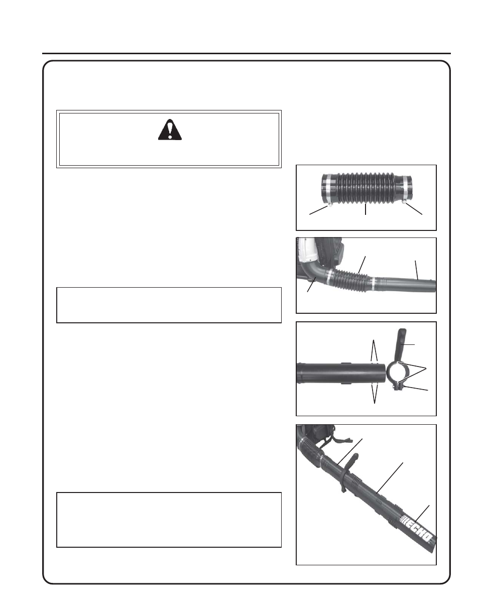 Assembly, Install blower pipes / stick handle | Echo PB-610 User Manual | Page 9 / 24