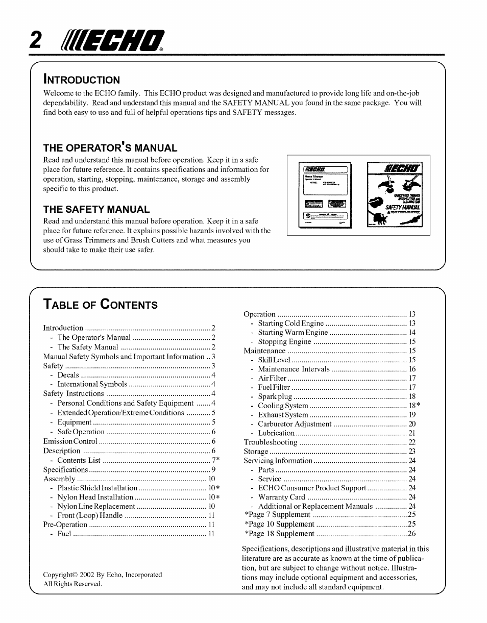 Echo GT-2000EZR User Manual | Page 2 / 27