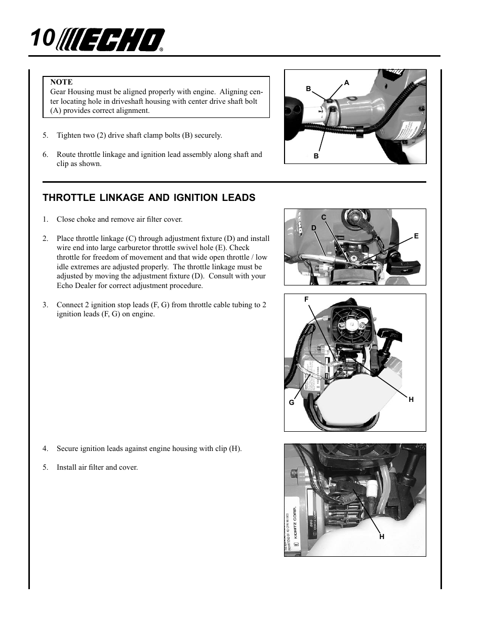 Throttle linkage and ignition leads | Echo HCA-265 User Manual | Page 10 / 32