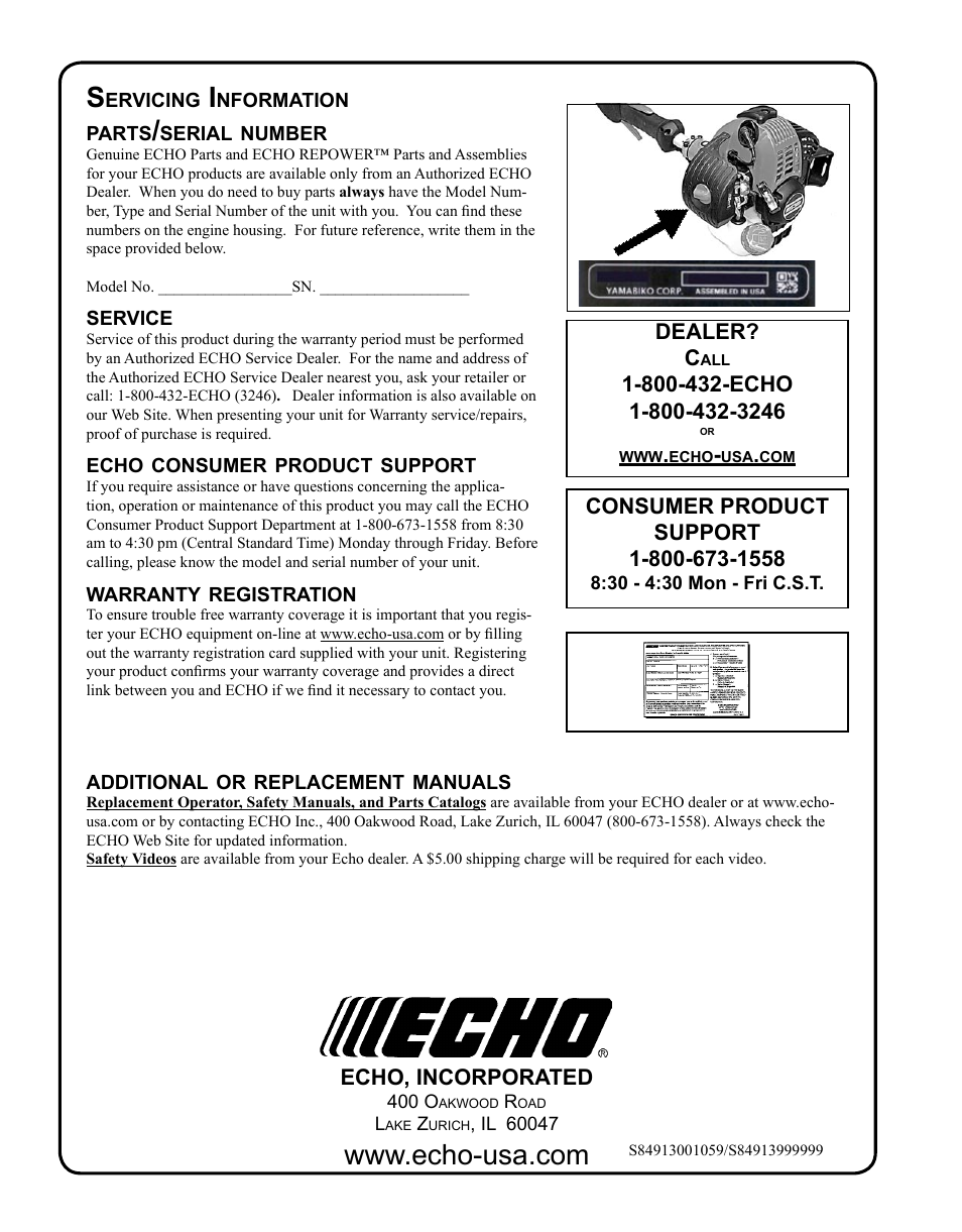 Servicing information | Echo HCA-265 User Manual | Page 32 / 32