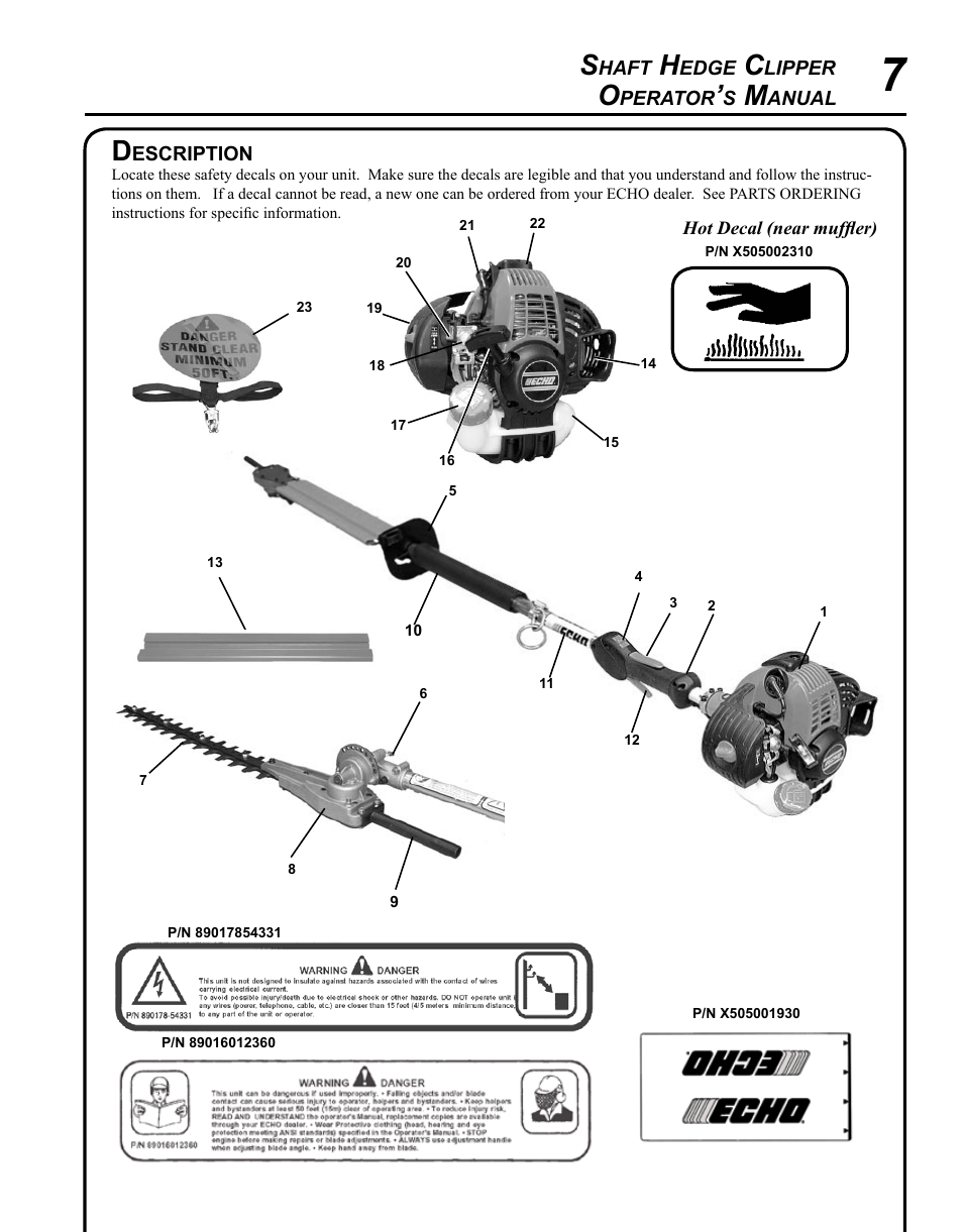 Description | Echo HCA-265 User Manual | Page 7 / 32