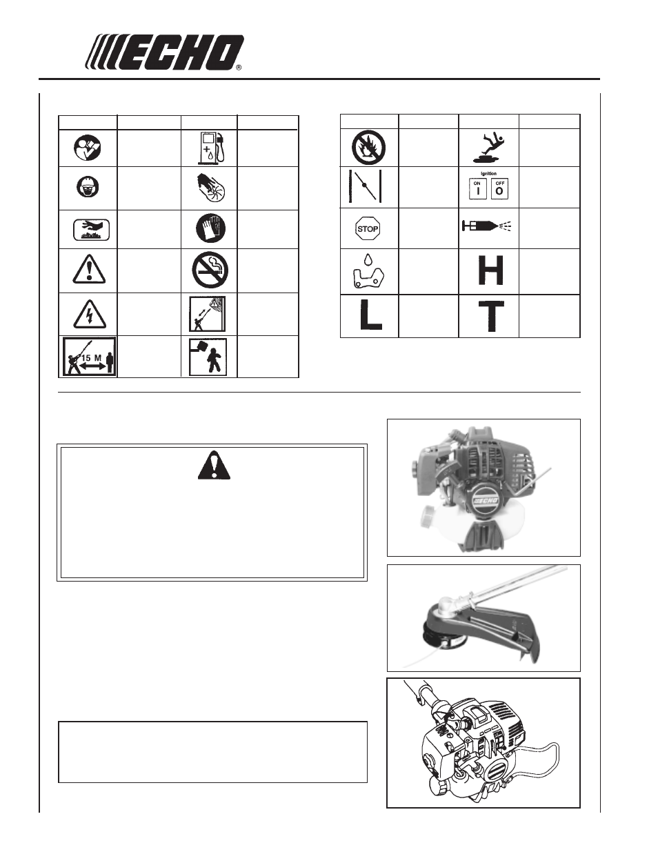Warning danger, International, Symbols equipment | Echo PAS-2601  EN User Manual | Page 4 / 28