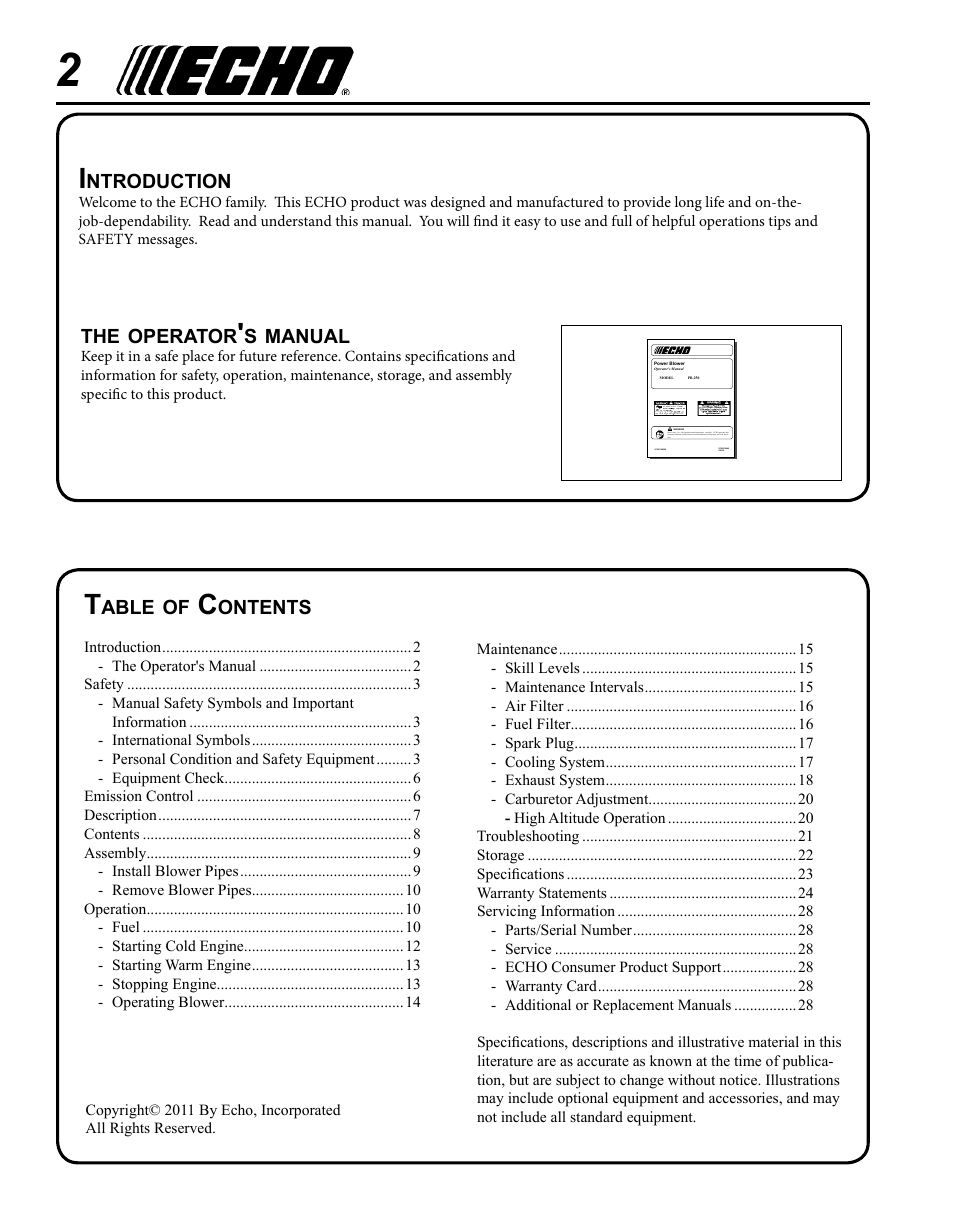Echo PB-250 User Manual | Page 2 / 28