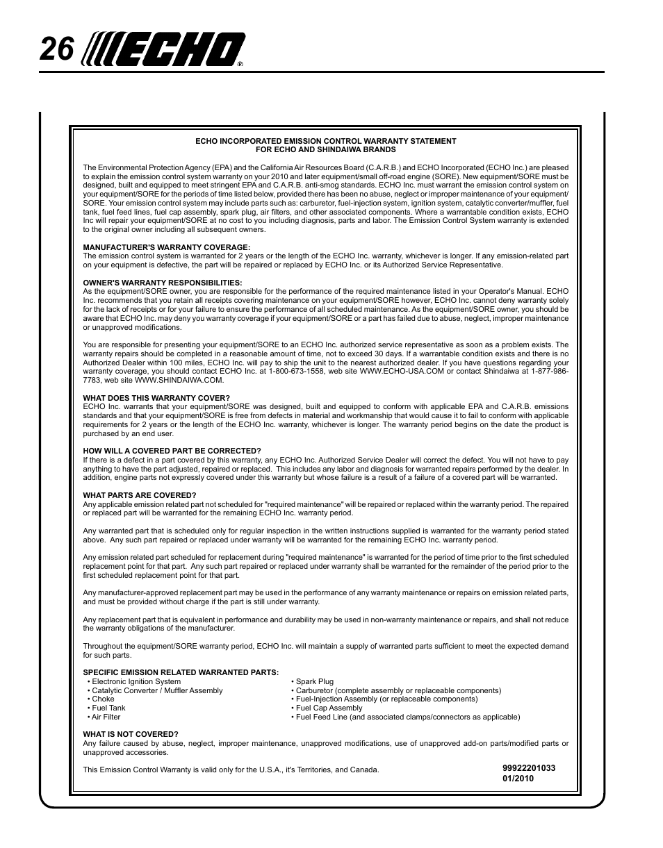 Echo PB-250 User Manual | Page 26 / 28