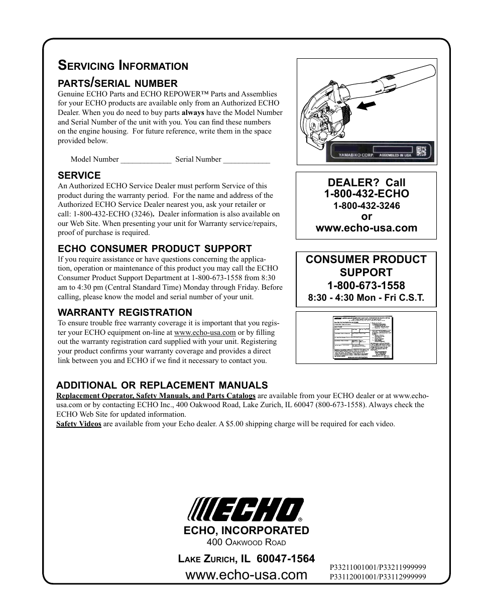 Echo PB-250 User Manual | Page 28 / 28