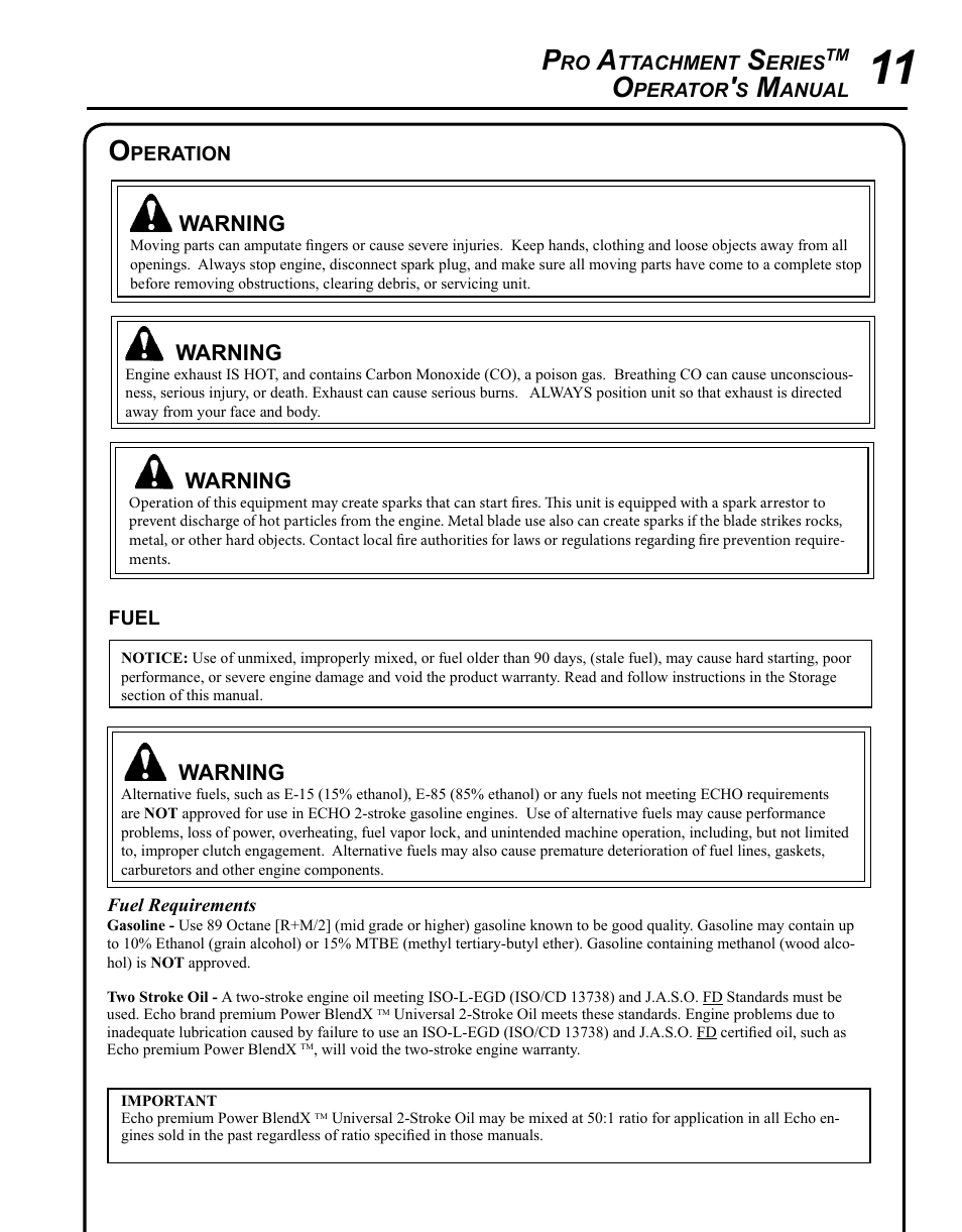 Echo PRO ATTACHMENT SERIES PAS-225 User Manual | Page 11 / 28