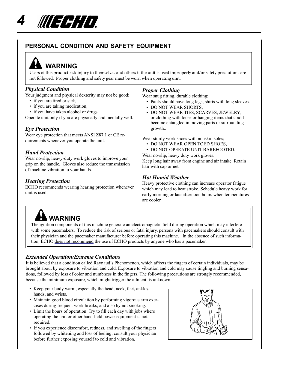 Warning | Echo PRO ATTACHMENT SERIES PAS-225 User Manual | Page 4 / 28