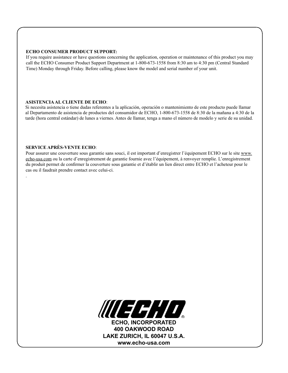 Echo 99944230001 User Manual | Page 8 / 8