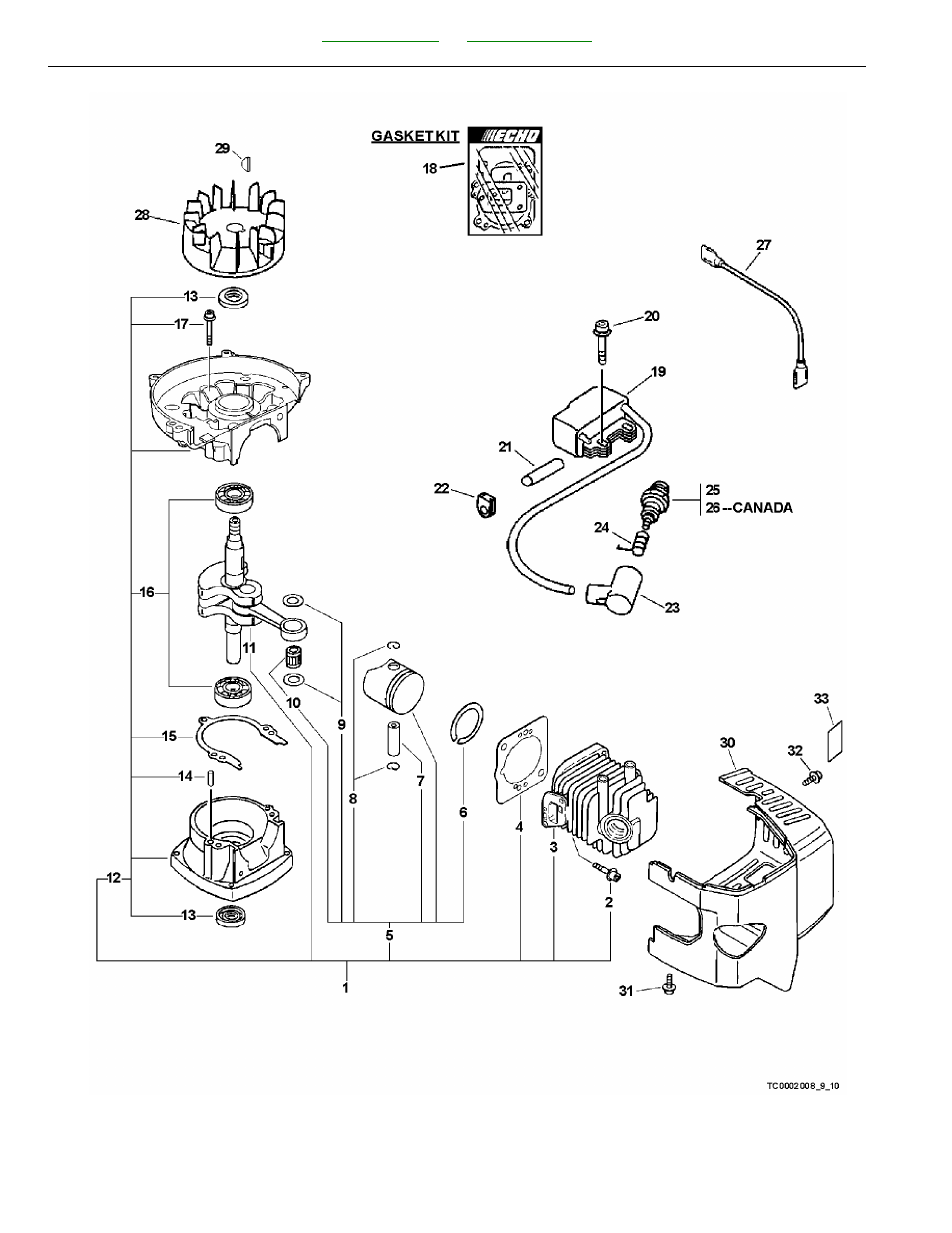 Engine, short block, ignition, cylinder cover | Echo CULTIVATOR TC-210I User Manual | Page 4 / 18