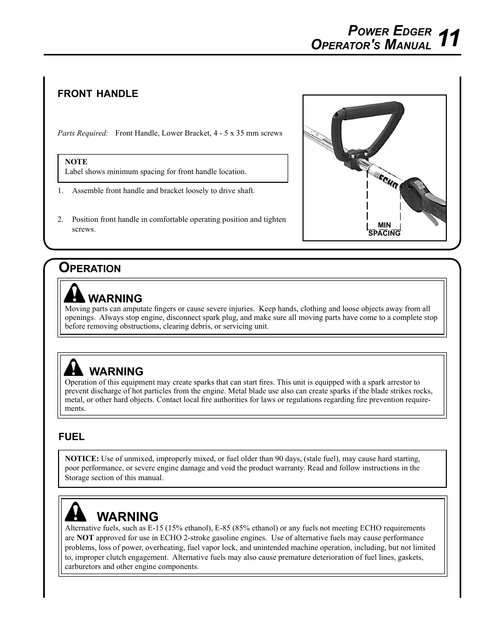 Warning | Echo POWER EDGER PE-280 User Manual | Page 11 / 28