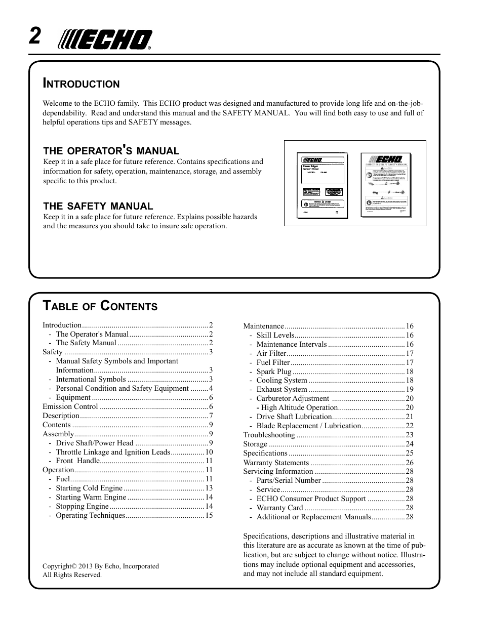 Echo POWER EDGER PE-280 User Manual | Page 2 / 28