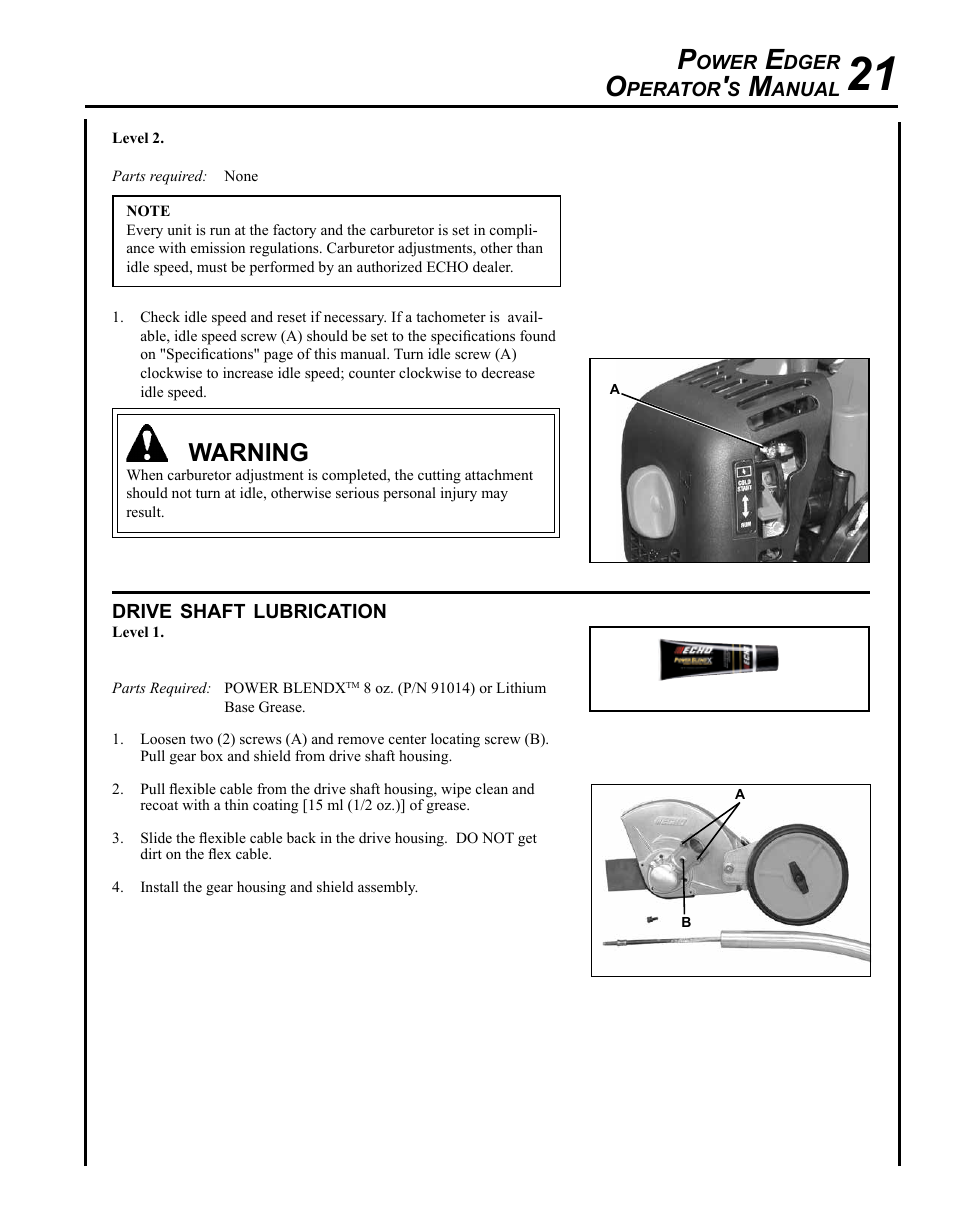 Warning | Echo POWER EDGER PE-280 User Manual | Page 21 / 28