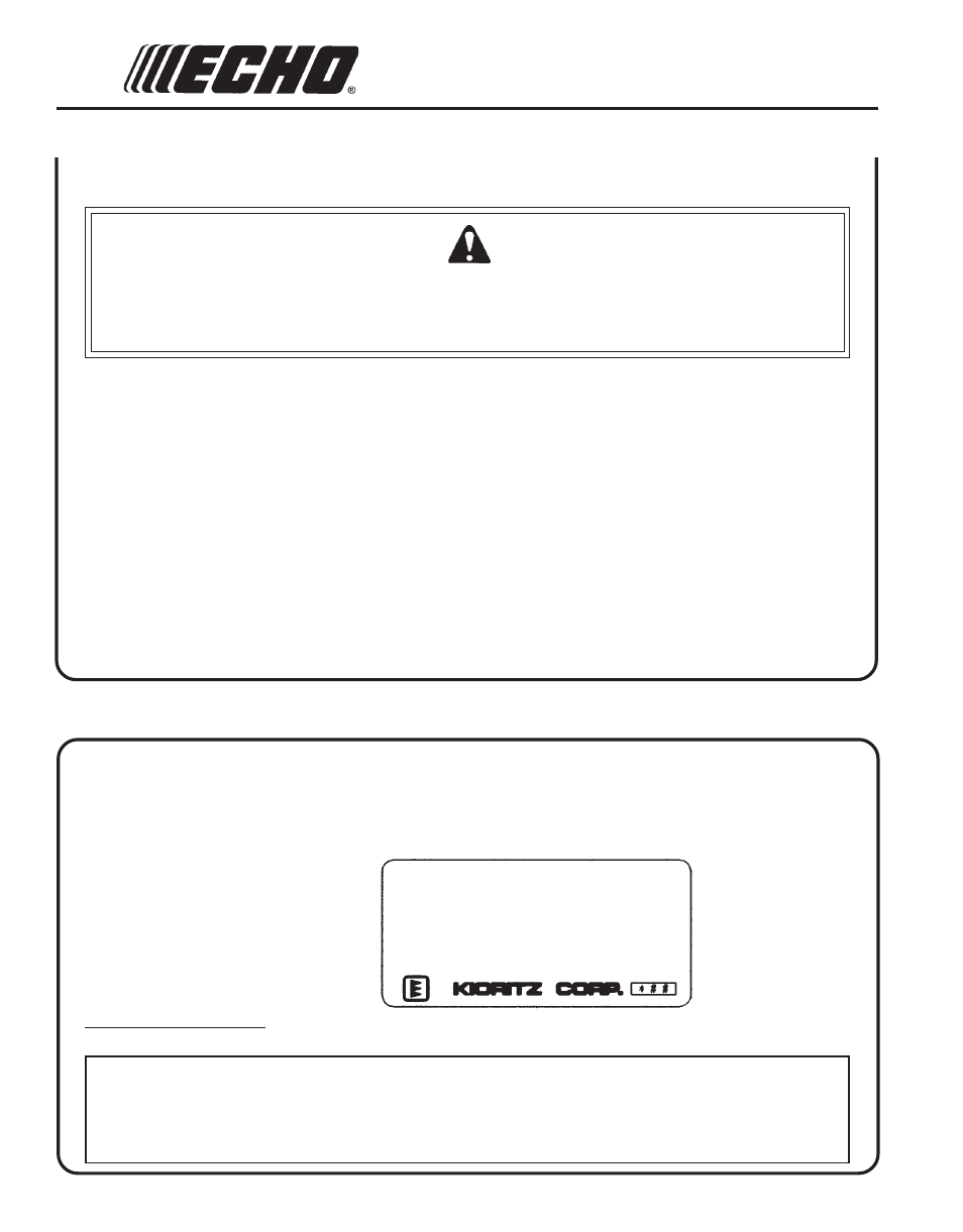 Emission control, Warning danger, Epa phase 2 | Echo SRM-210 User Manual | Page 6 / 32