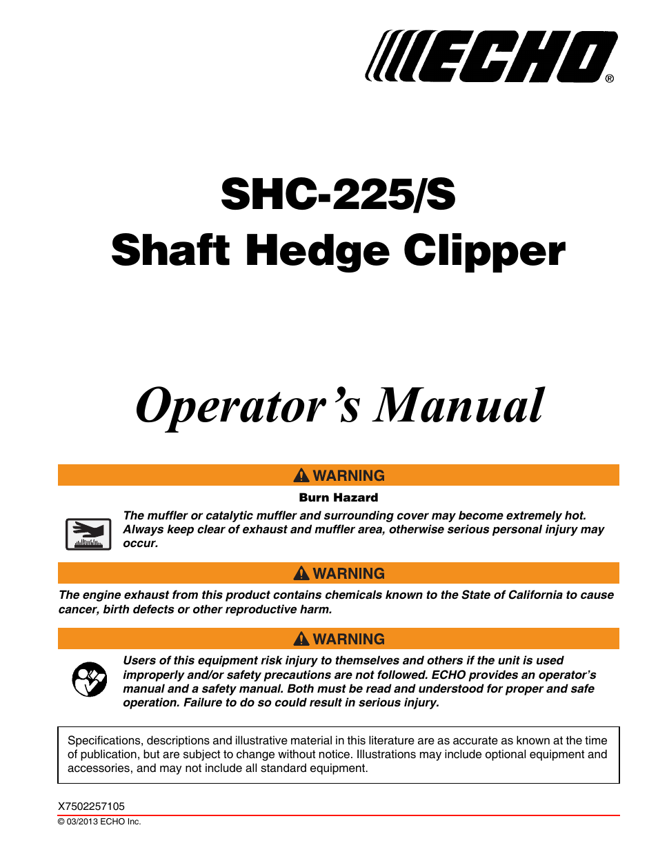 Echo SHC-225S User Manual | 36 pages