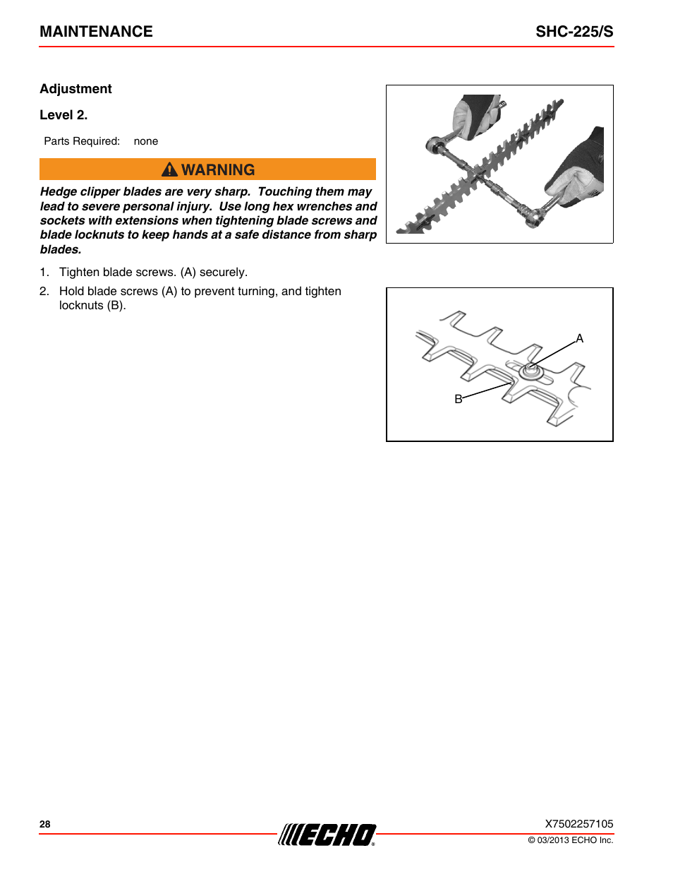 Adjustment, Level 2, Maintenance shc-225/s | Echo SHC-225S User Manual | Page 28 / 36