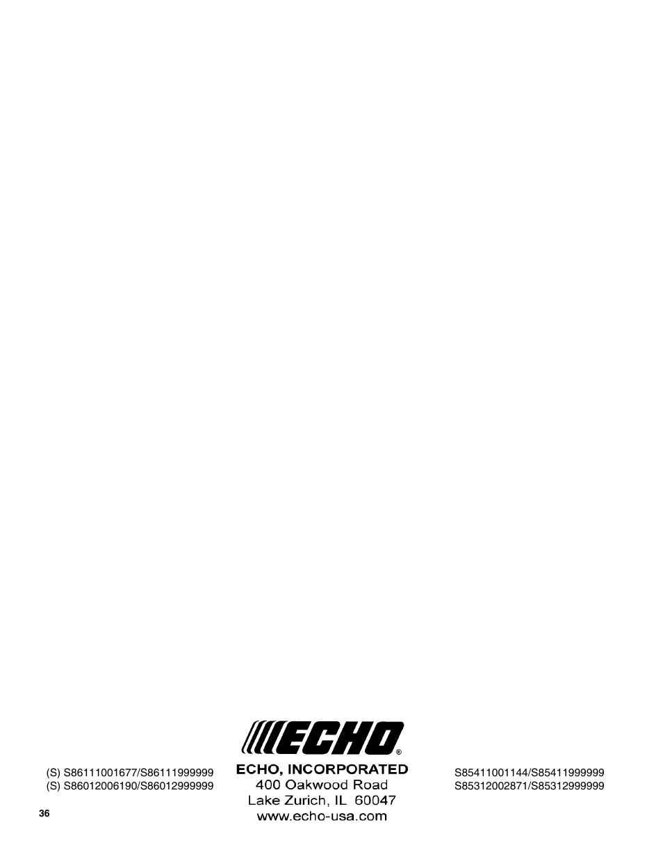 Echo SHC-225S User Manual | Page 36 / 36