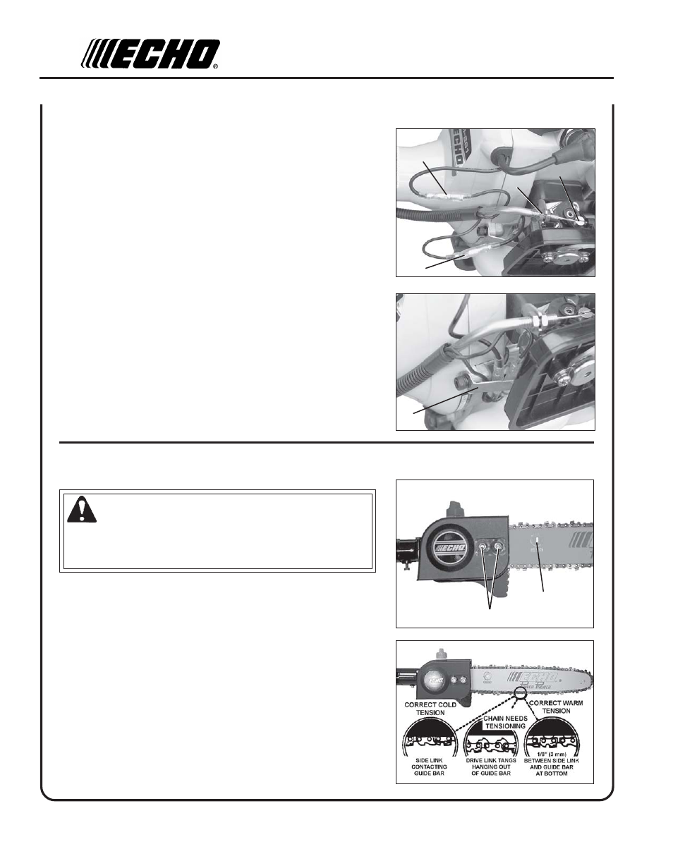 Throttle linkage and ignition leads, Saw chain tension adjustment | Echo PPT-260 User Manual | Page 12 / 32