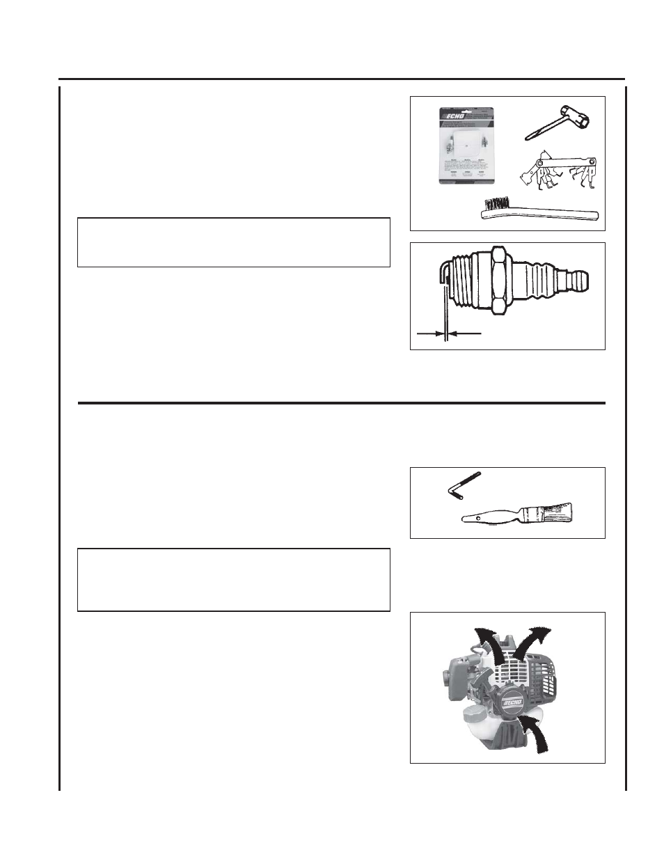 Spark plug, Cooling system cleaning, Ower | Runer, Perator, Anual | Echo PPT-260 User Manual | Page 21 / 32