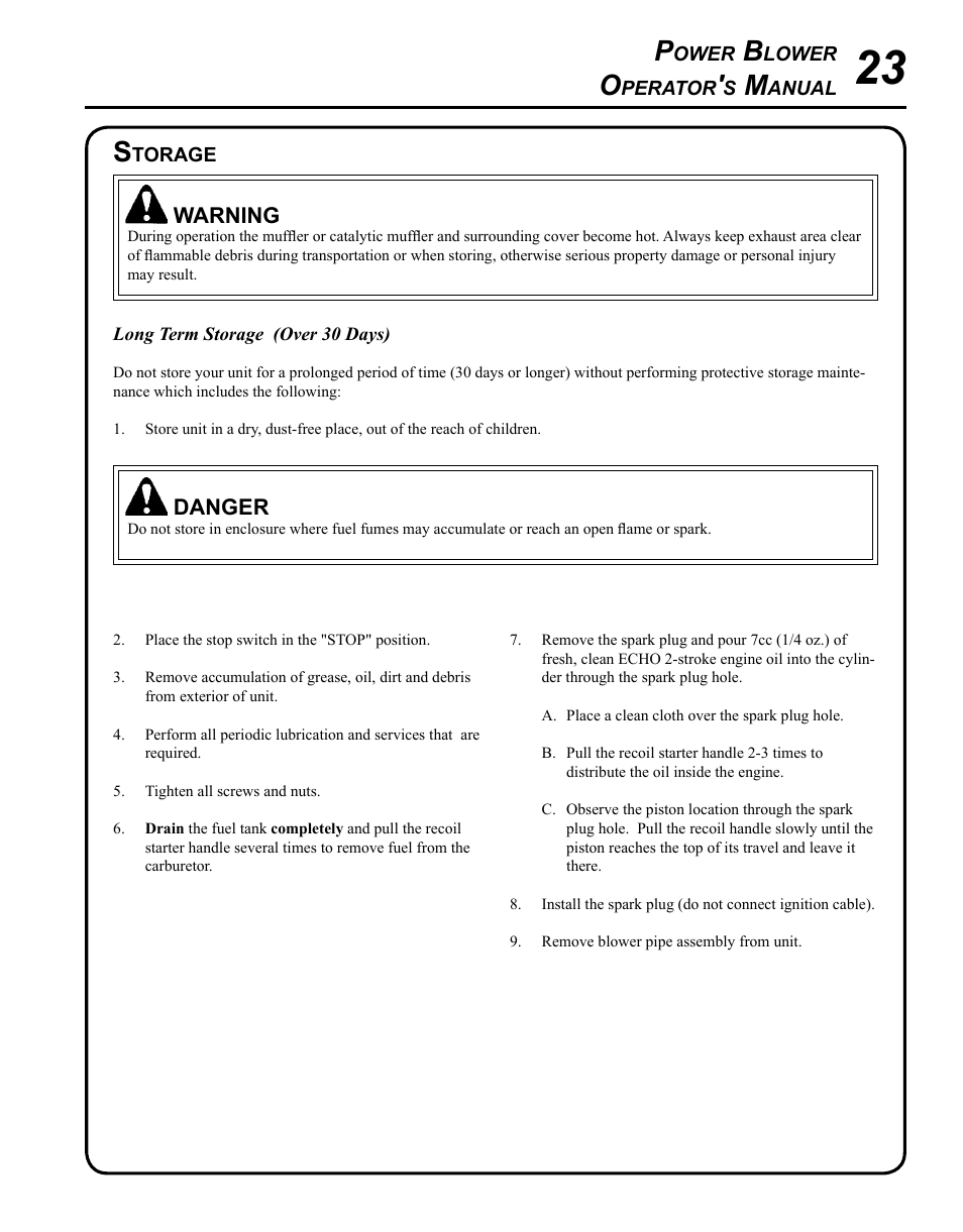Storage | Echo PB-620ST User Manual | Page 23 / 28