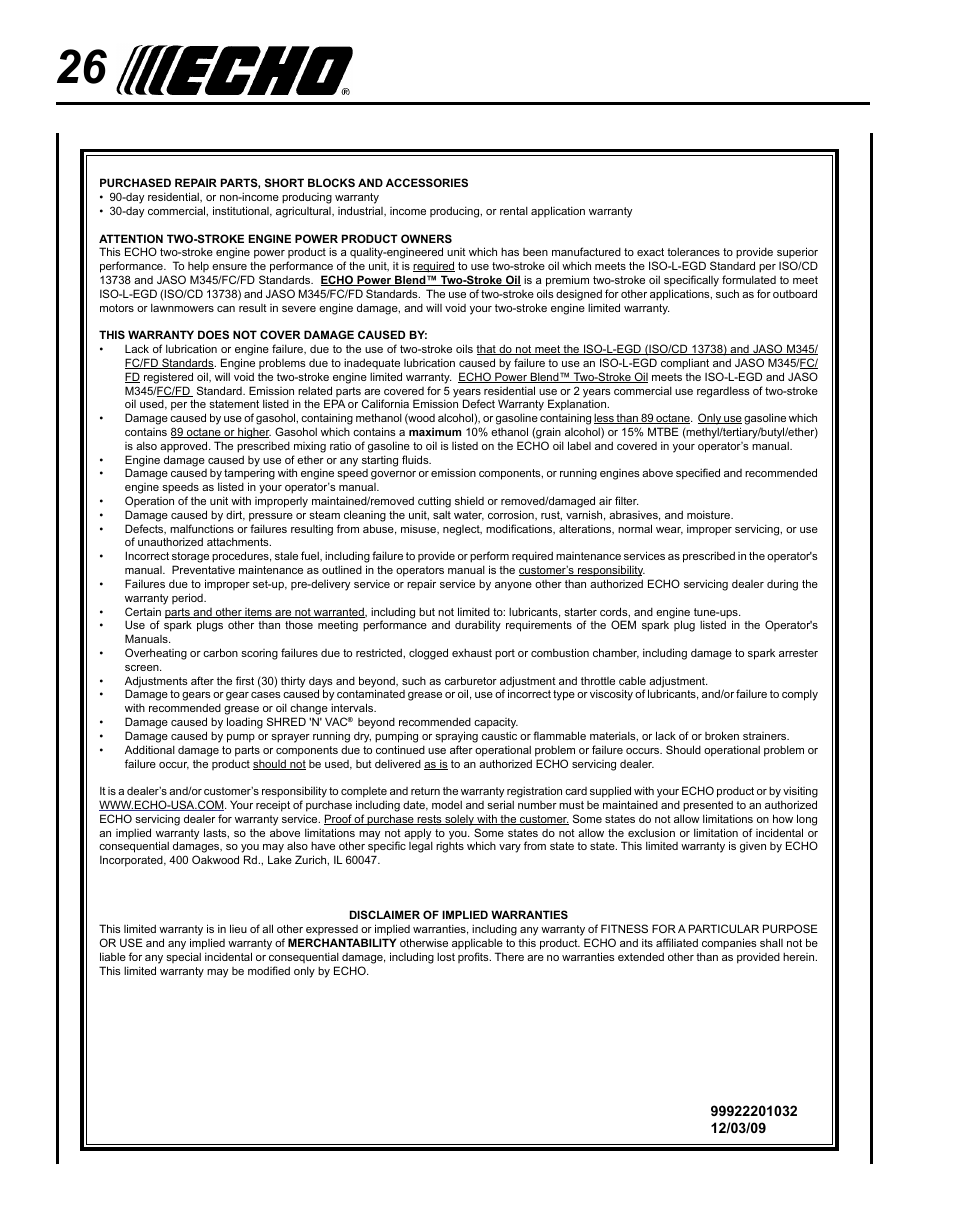 Echo PB-620ST User Manual | Page 26 / 28