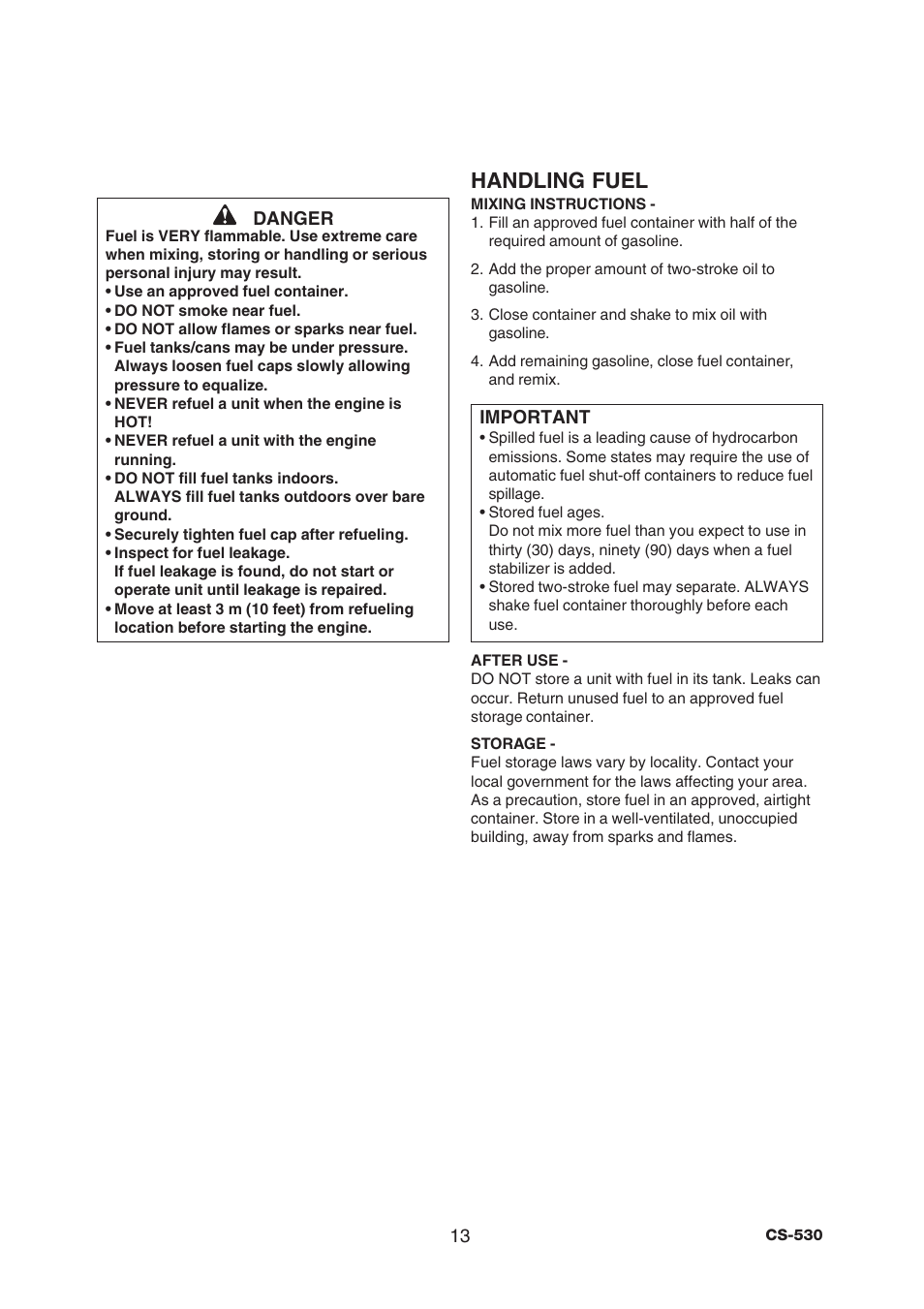 Handling fuel | Echo CS-530 User Manual | Page 15 / 32