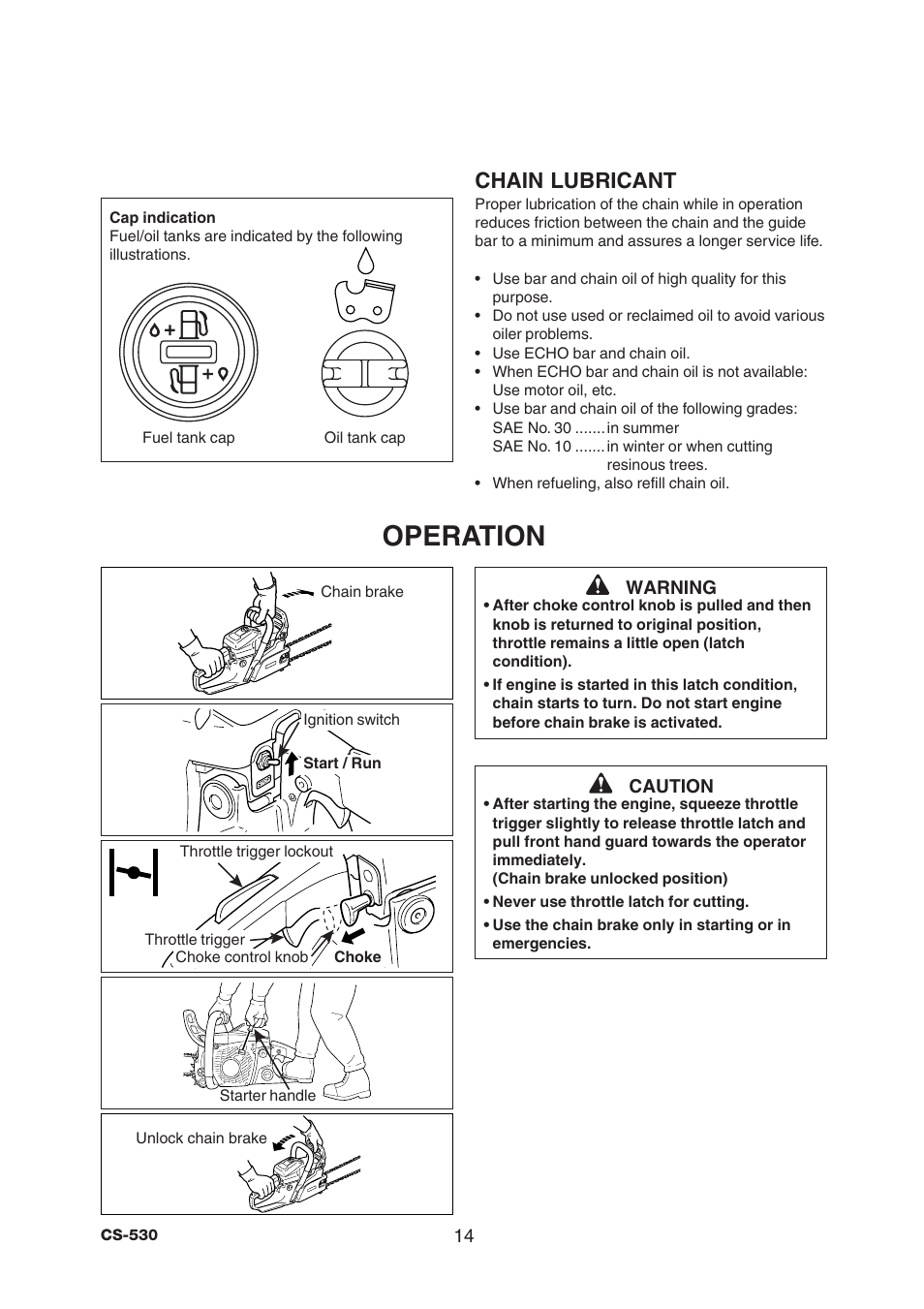 Operation, Chain lubricant | Echo CS-530 User Manual | Page 16 / 32