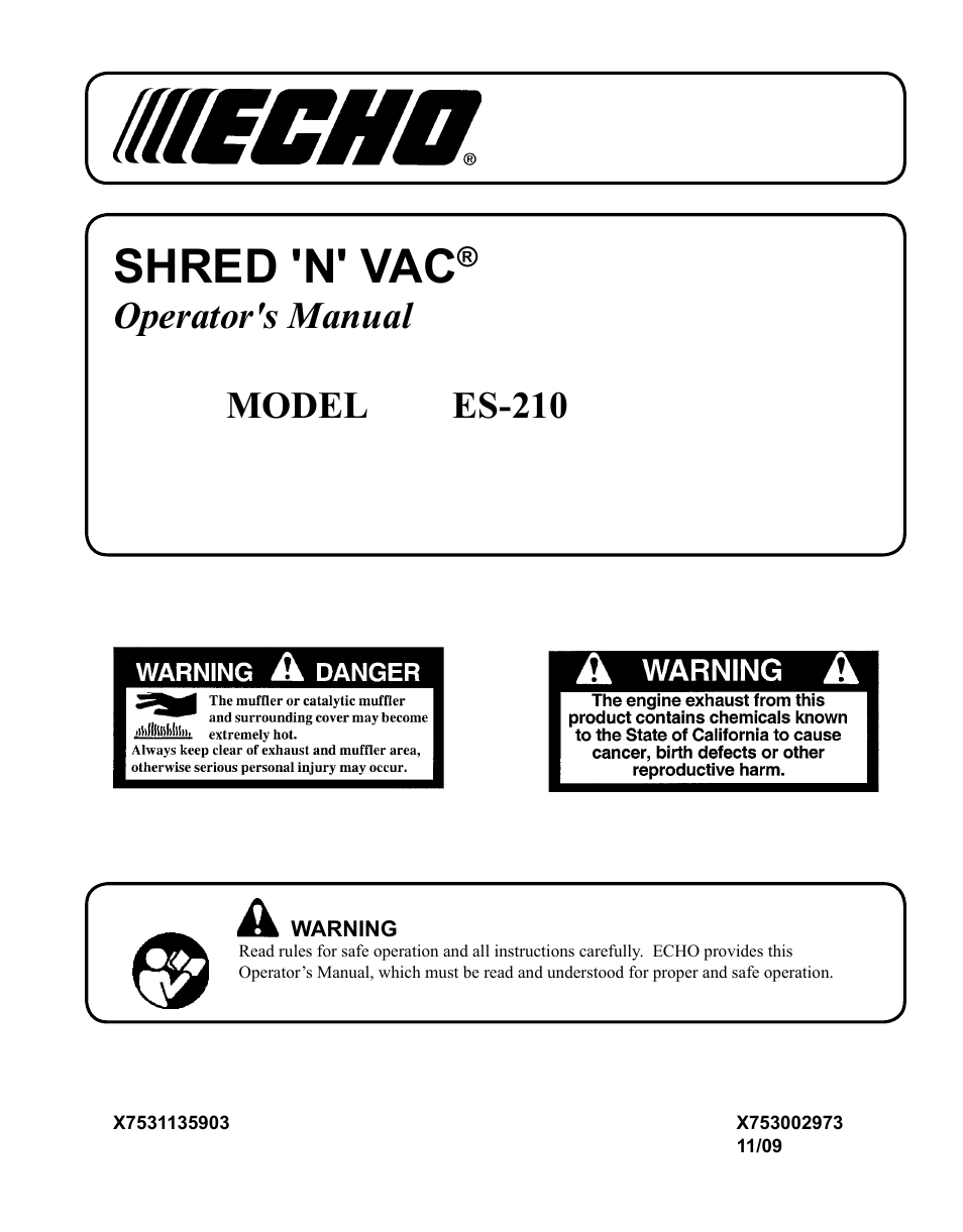 Echo SHRED'N'VAC ES-210 User Manual | 32 pages