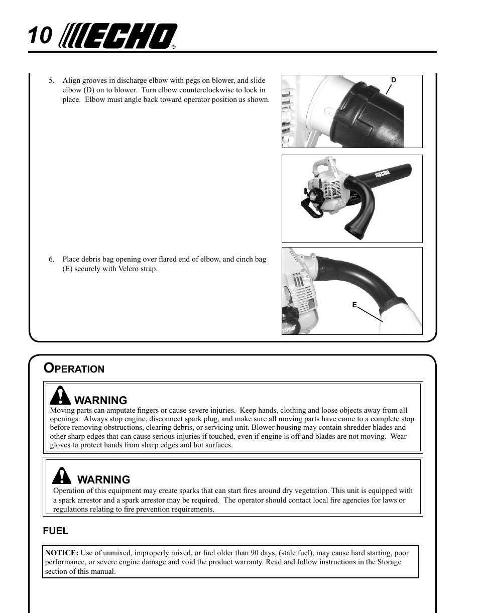 Operation, Fuel | Echo SHRED'N'VAC ES-210 User Manual | Page 10 / 32