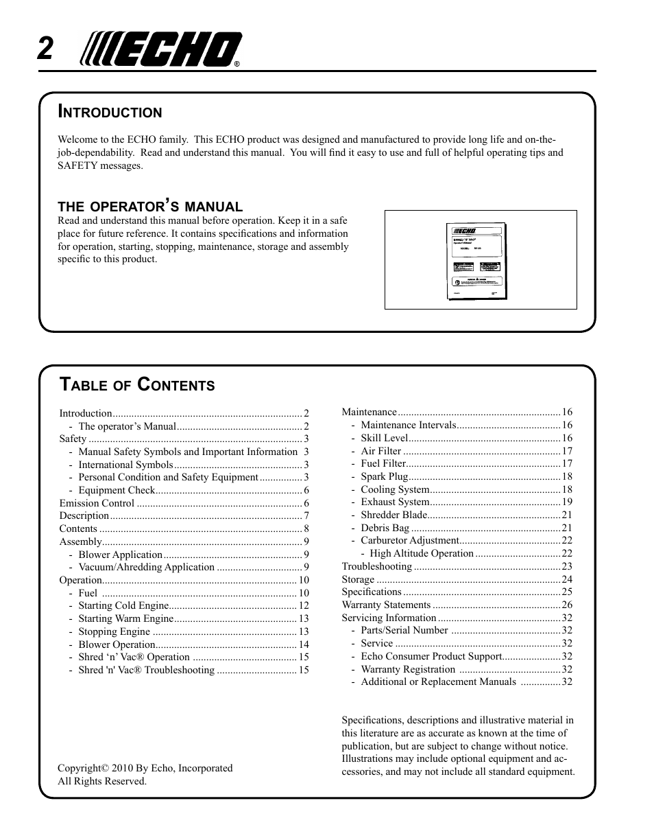 Echo SHRED'N'VAC ES-210 User Manual | Page 2 / 32