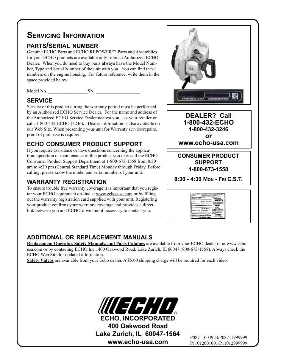 Servicing information | Echo SHRED'N'VAC ES-210 User Manual | Page 32 / 32