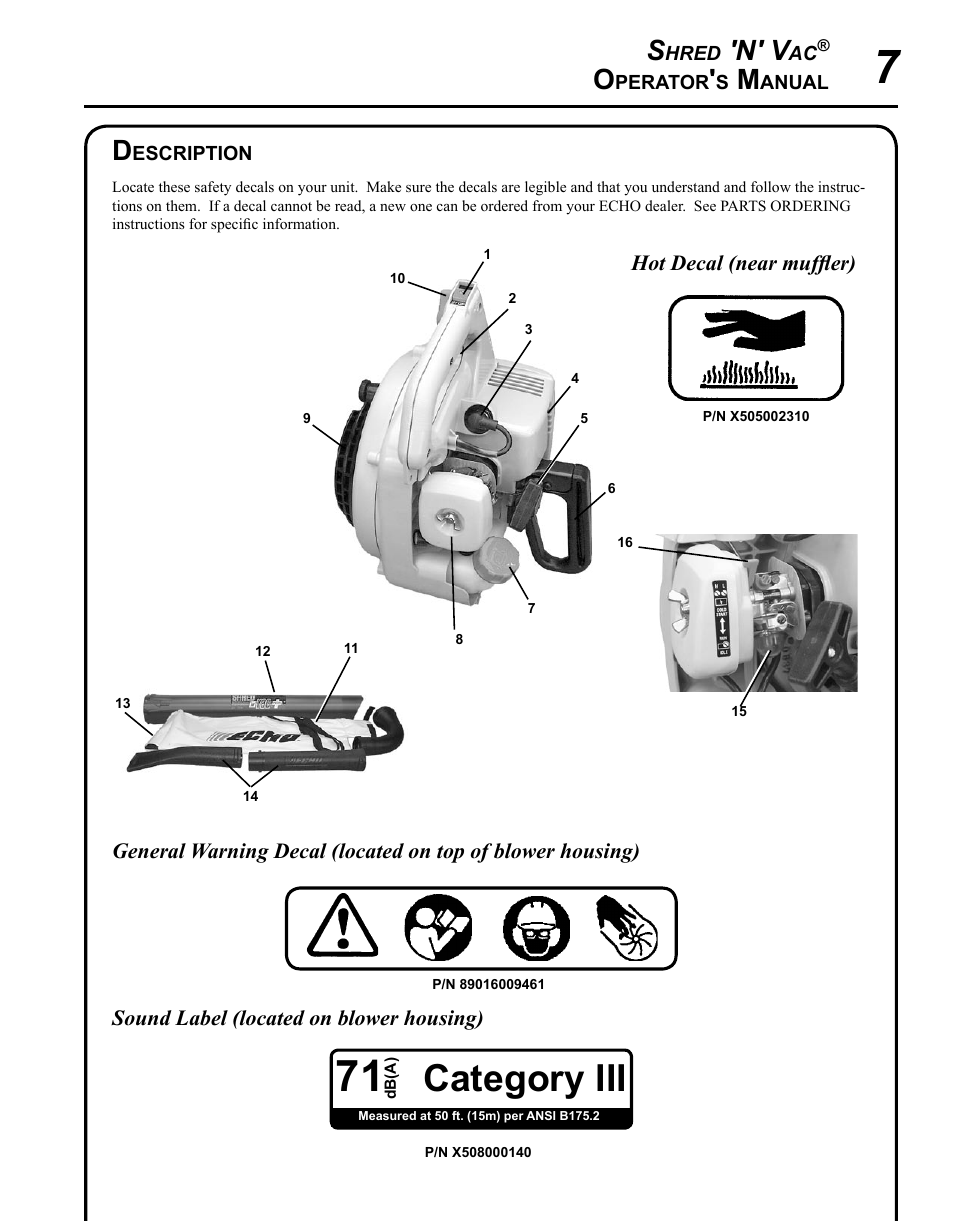 Description, Category iii, N' v | Echo SHRED'N'VAC ES-210 User Manual | Page 7 / 32