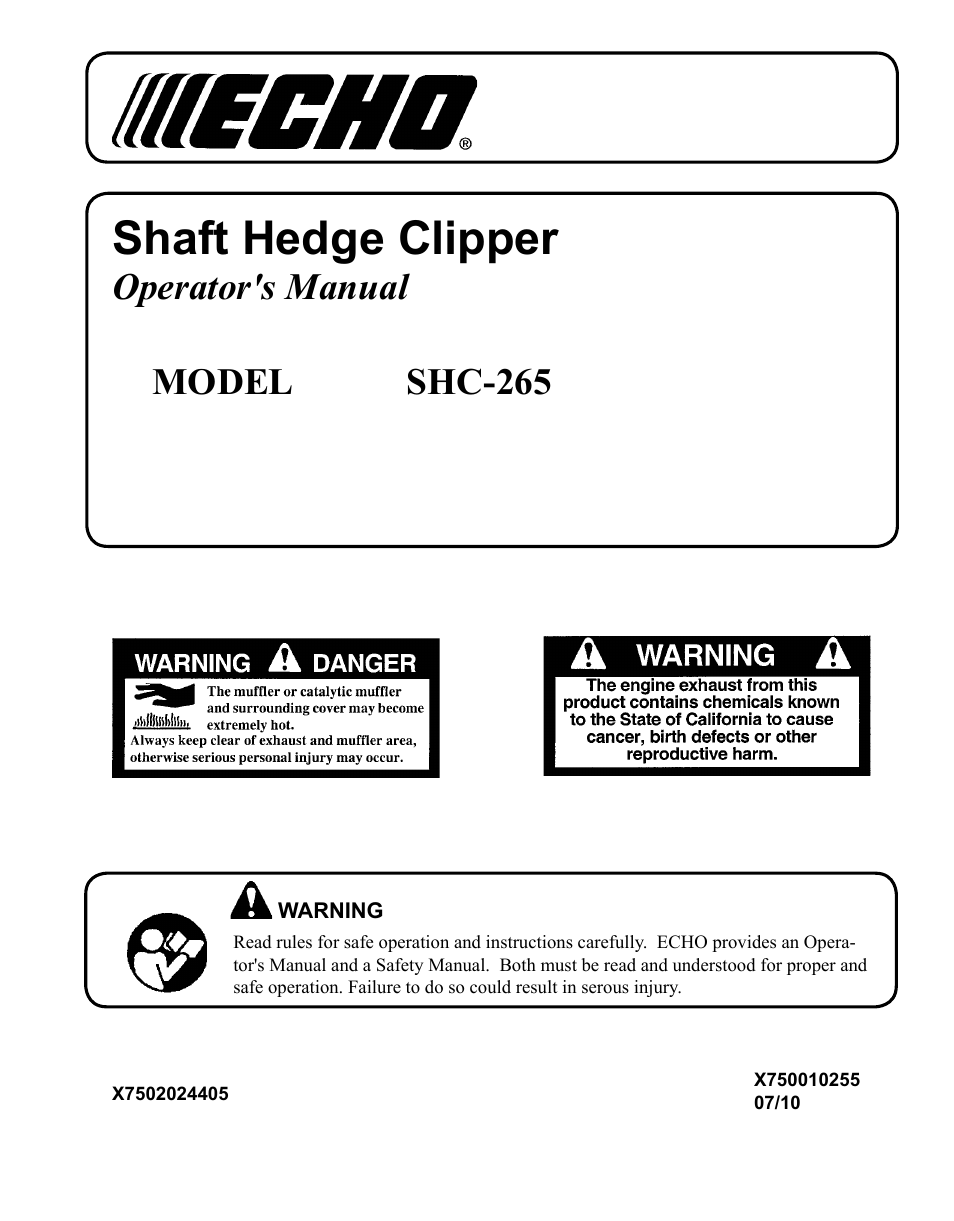 Echo SHC-265 User Manual | 32 pages