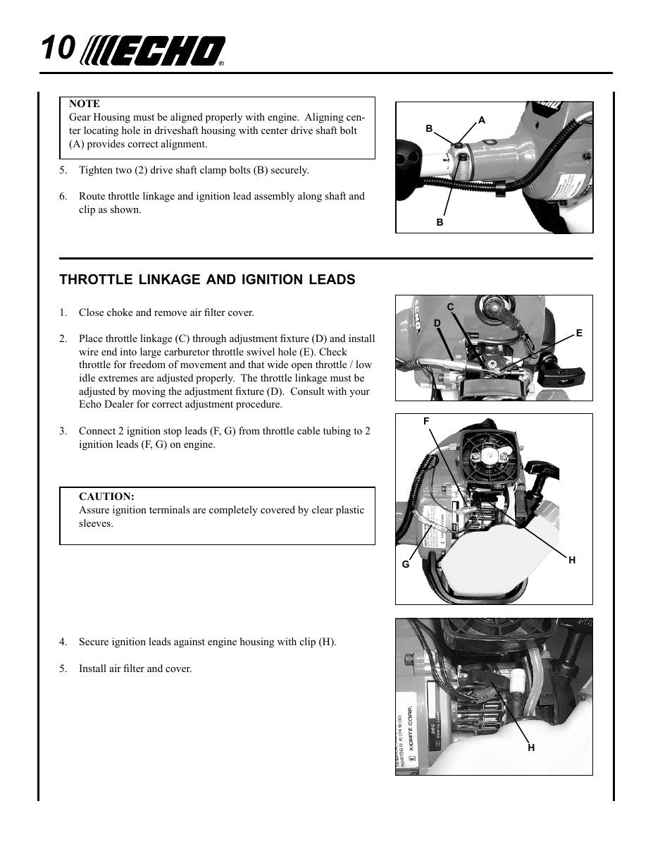 Throttle linkage and ignition leads | Echo SHC-265 User Manual | Page 10 / 32