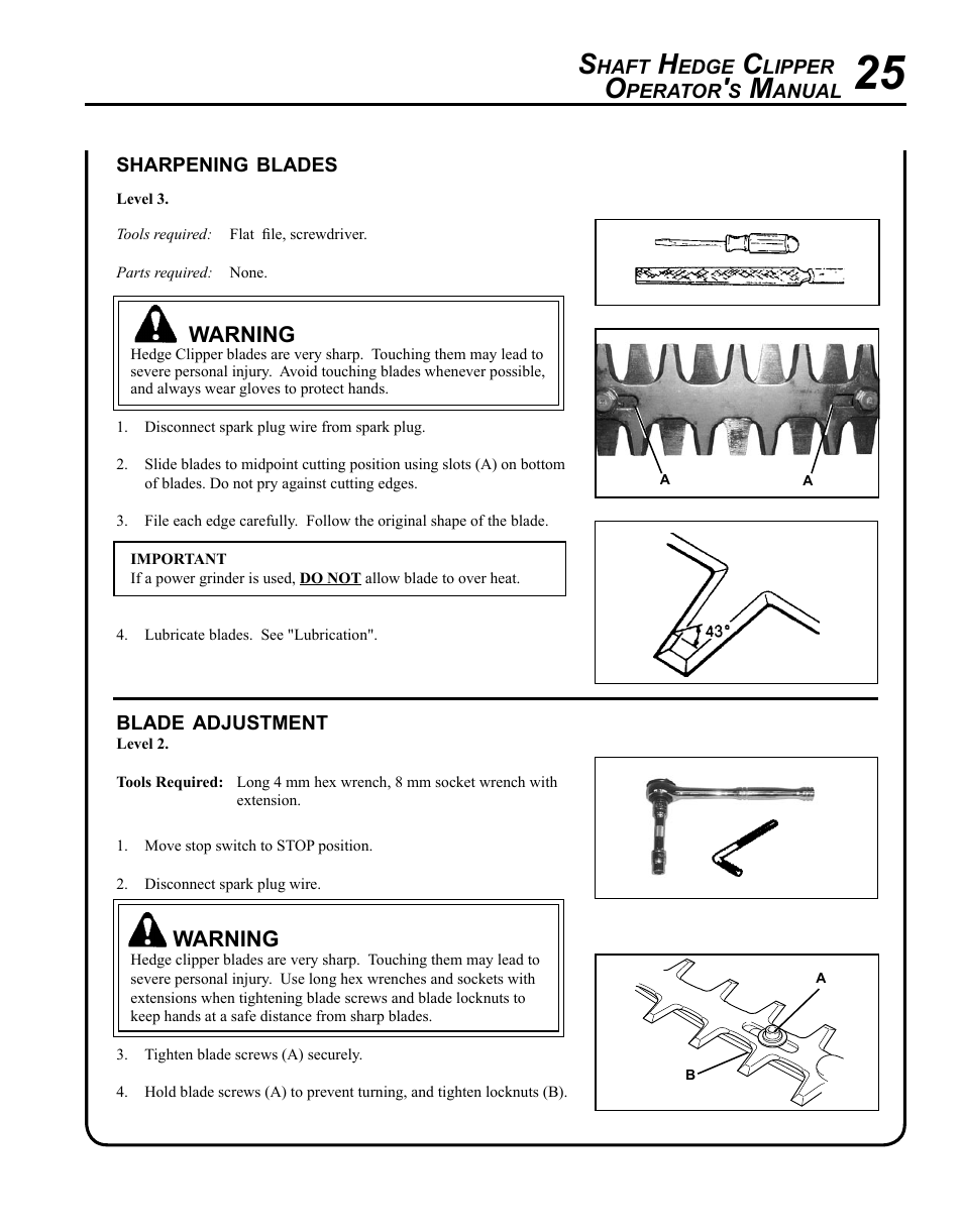 Sharpening blades, Blade adjustment | Echo SHC-265 User Manual | Page 25 / 32