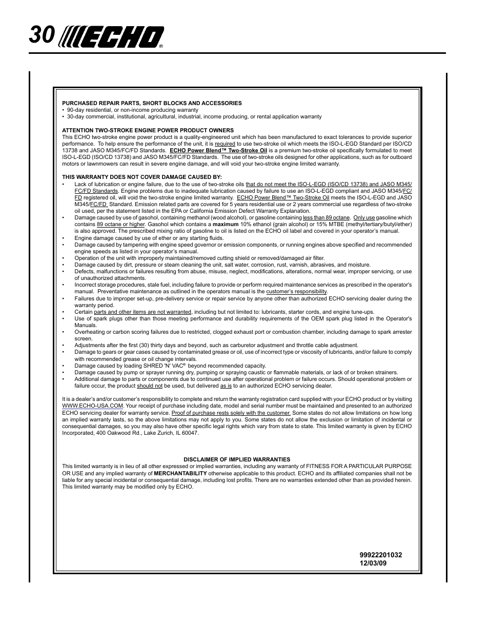 Echo SHC-265 User Manual | Page 30 / 32