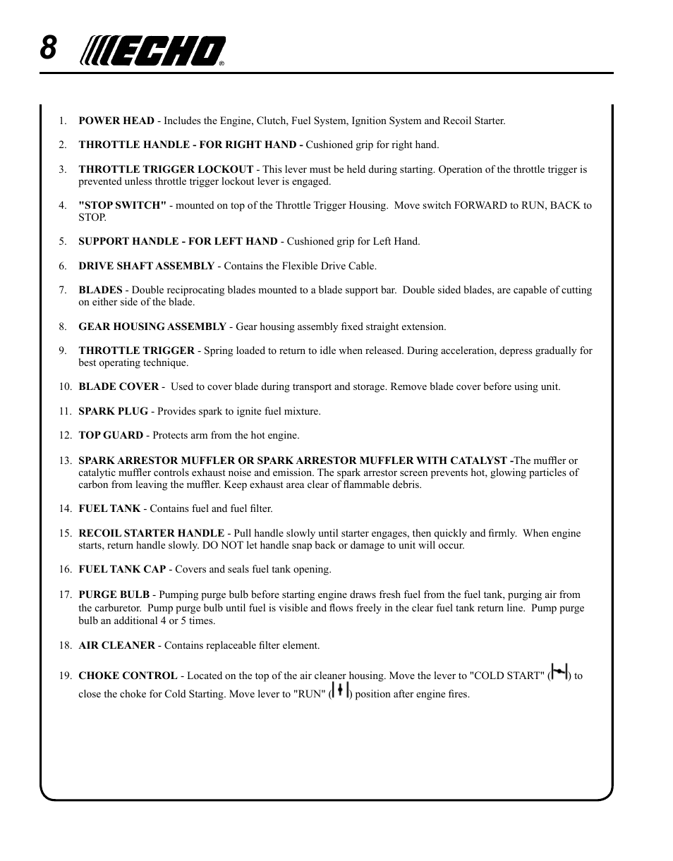 Echo SHC-265 User Manual | Page 8 / 32