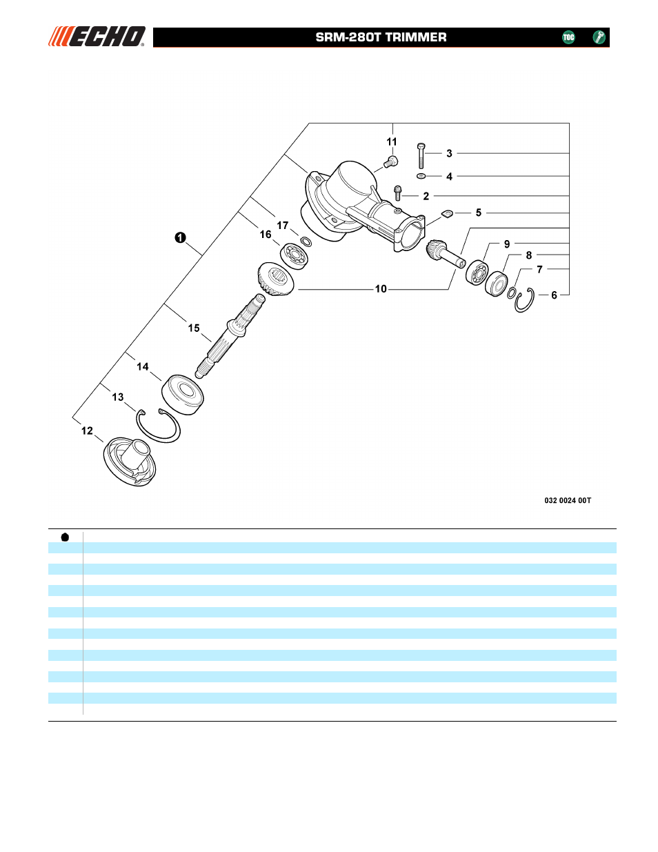 Gear case caja de angranajes, Srm-280t trimmer | Echo SRM-280T User Manual | Page 18 / 29