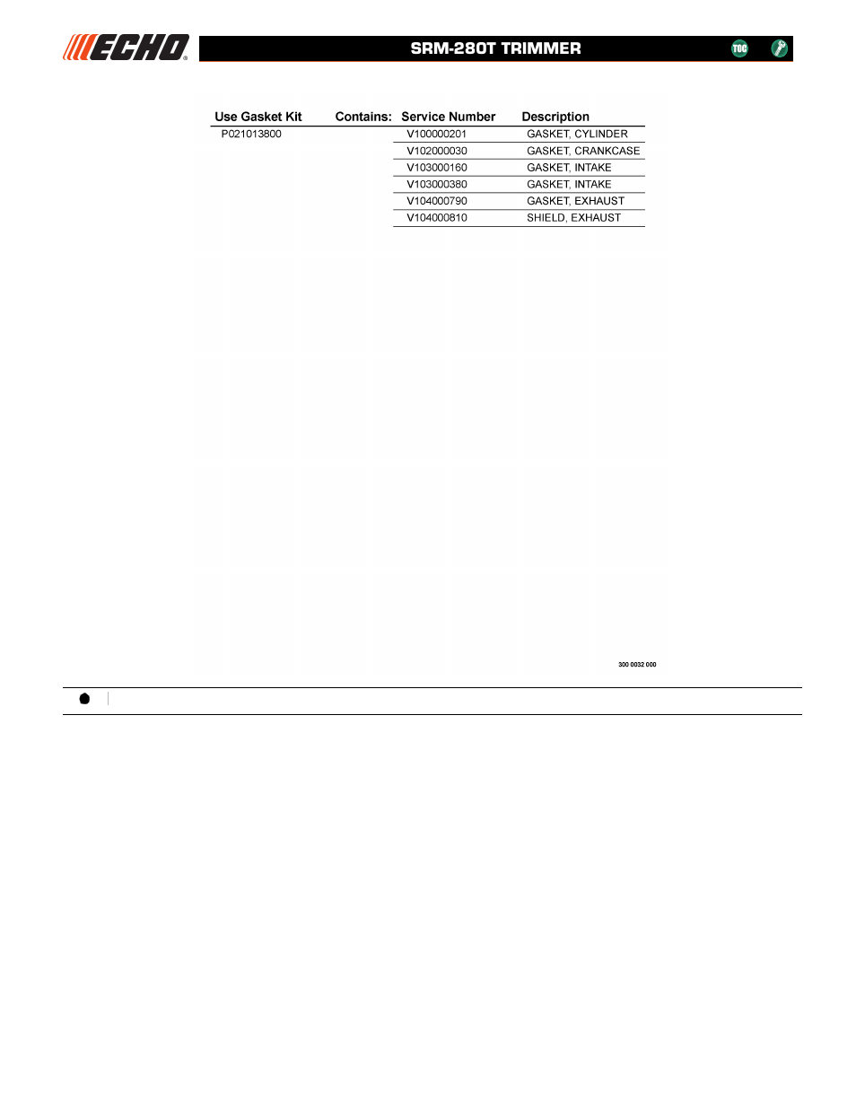 P021013800 gasket kit p021013800 kit de juntas, Srm-280t trimmer | Echo SRM-280T User Manual | Page 24 / 29
