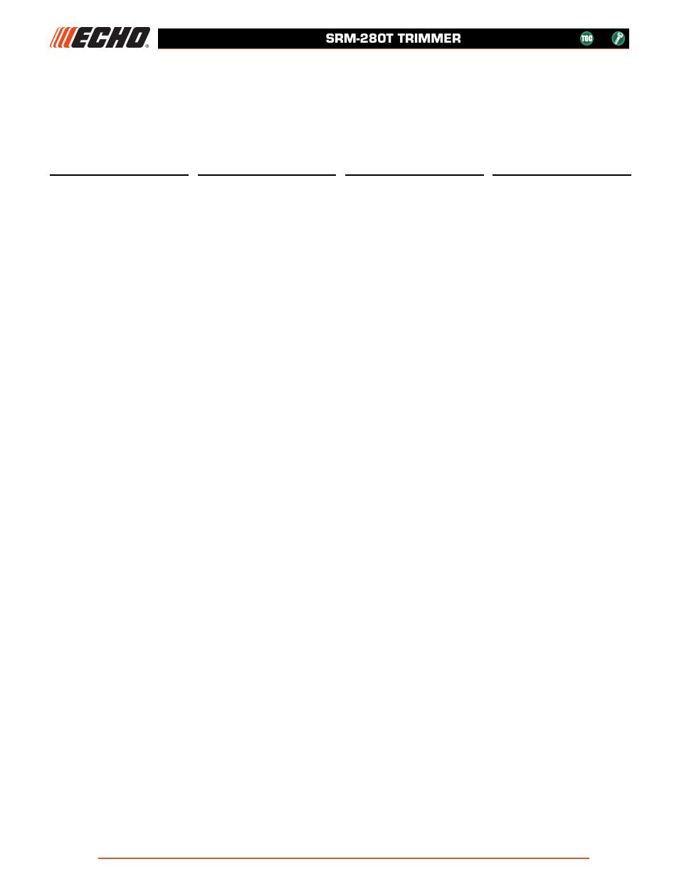 Part number index índice del número de parte, Part number index - índice del número de parte, Srm-280t trimmer | Echo SRM-280T User Manual | Page 29 / 29