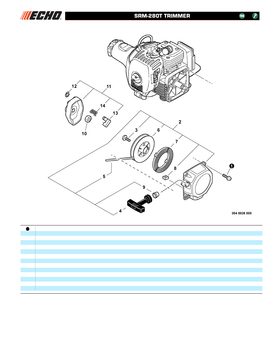 Starter arrancador, Srm-280t trimmer | Echo SRM-280T User Manual | Page 7 / 29