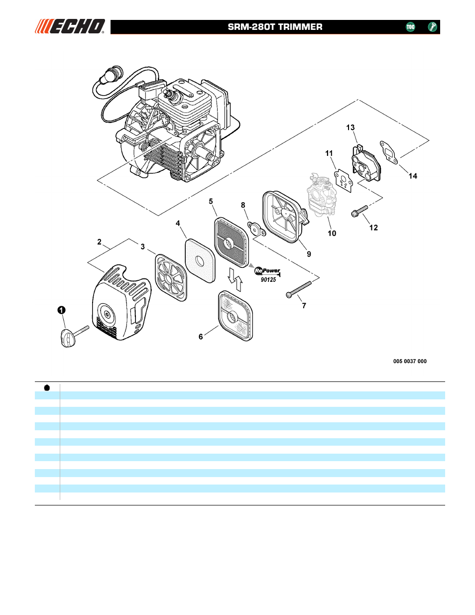 Intake admisión, Srm-280t trimmer | Echo SRM-280T User Manual | Page 9 / 29