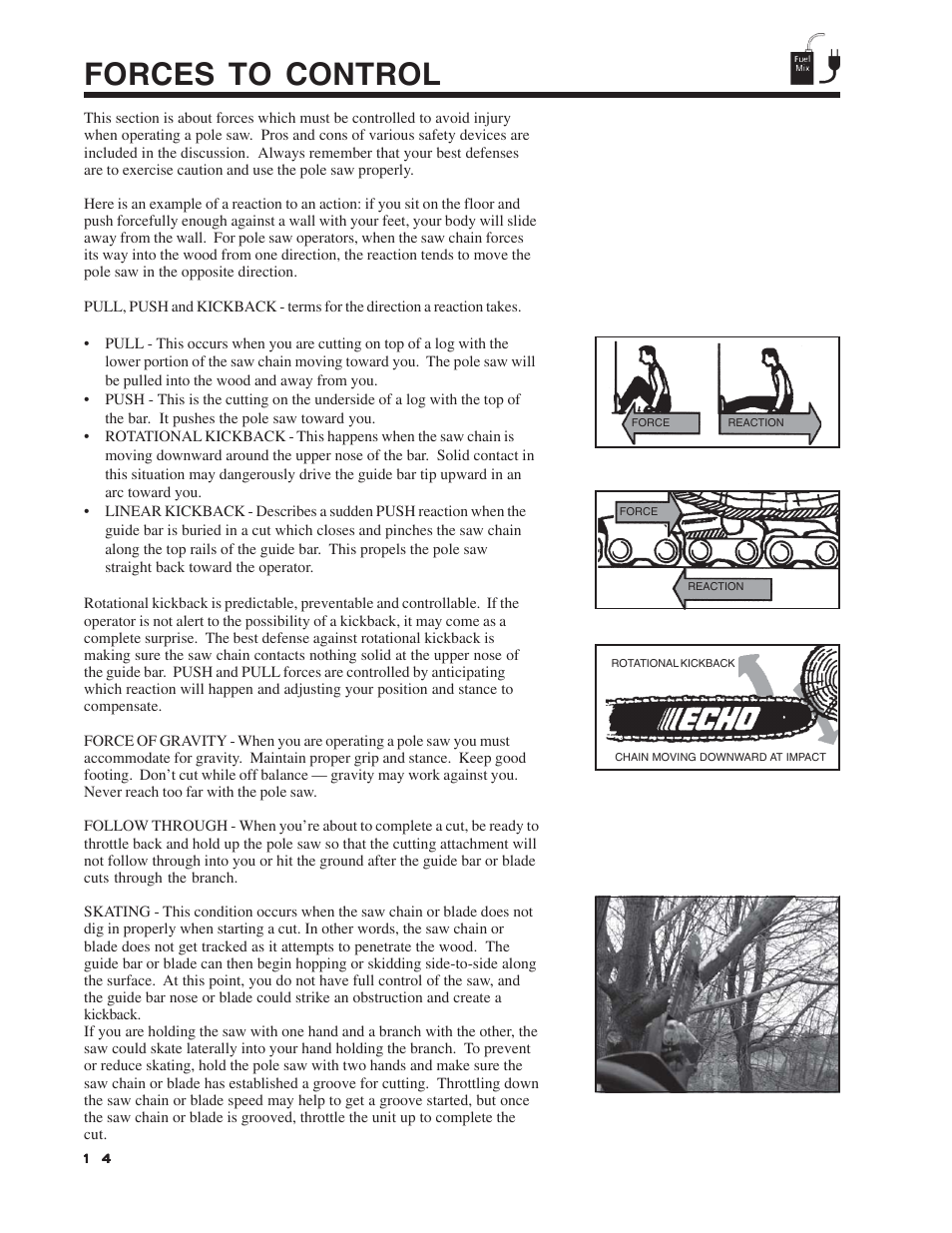 Forces to control | Echo Pole Pruner User Manual | Page 14 / 24