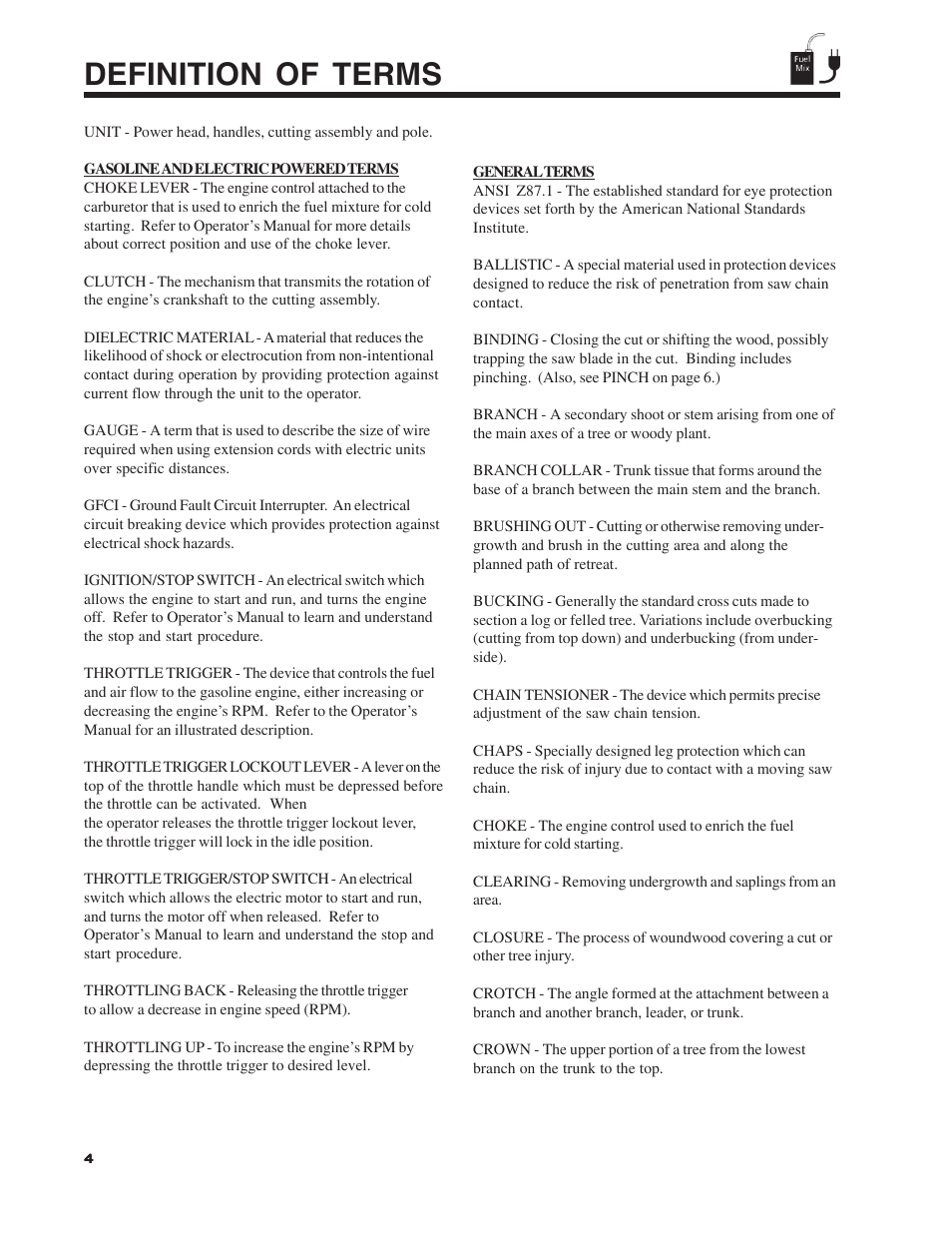 Definition of terms | Echo Pole Pruner User Manual | Page 4 / 24