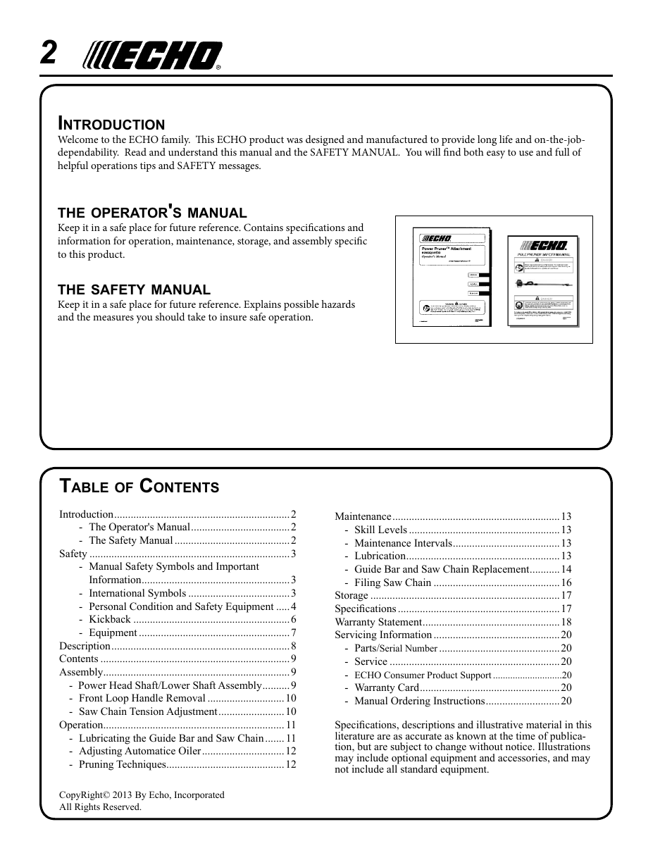 Echo 99944200532 User Manual | Page 2 / 20