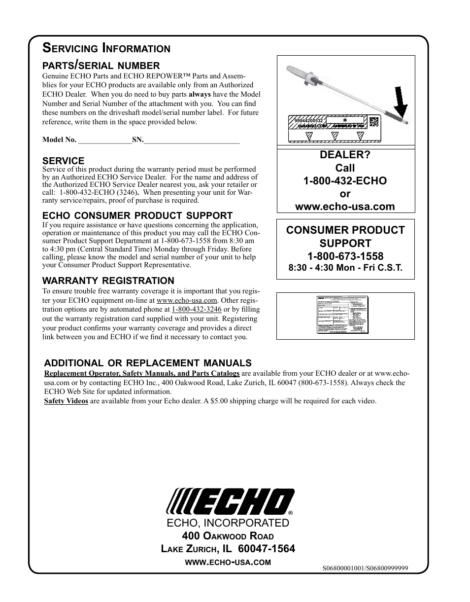 Echo 99944200532 User Manual | Page 20 / 20