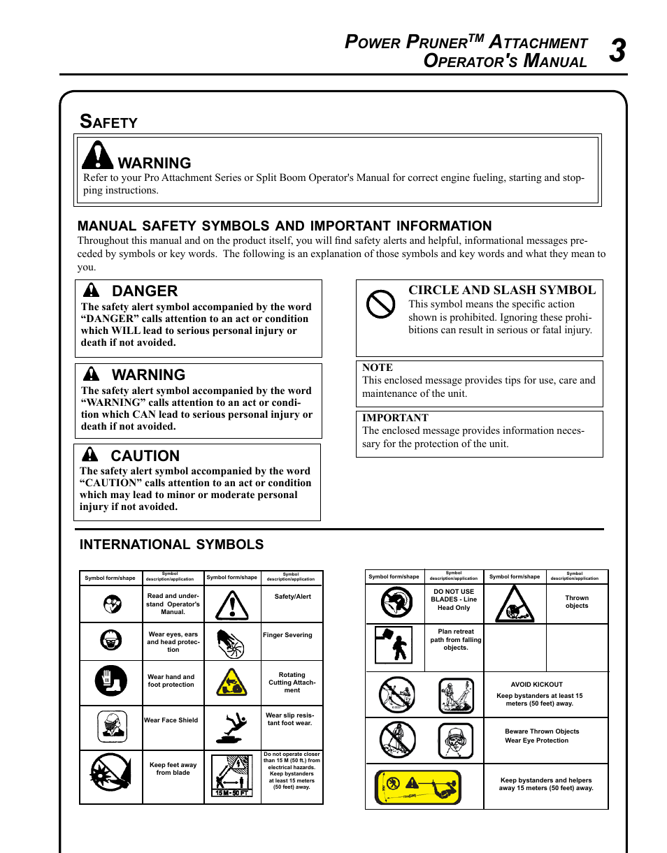 Warning, Caution, Danger | Ower, Runer, Ttachment, Perator, Anual, Manual, Safety | Echo 99944200532 User Manual | Page 3 / 20